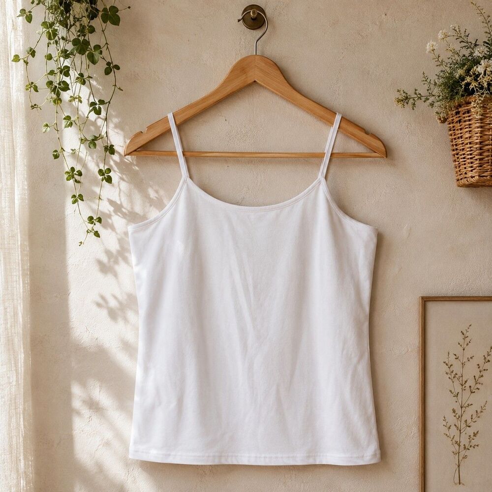 Time and Tru Women's White Cotton Blend Stretch Cami Tank  XXL 2XG Basic Layer